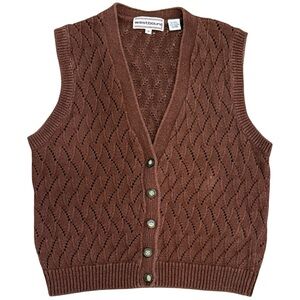 VTG 90s Westbound Brown Pointelle Knit Button Vest M